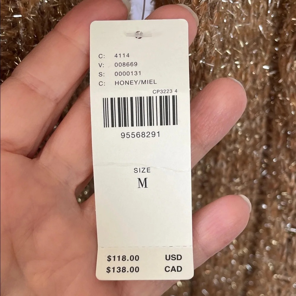 NWT Anthropologie Tan & Silver Tinsel Festive Cowl Neck Cropped Sweater - Medium - Picture 13 of 14